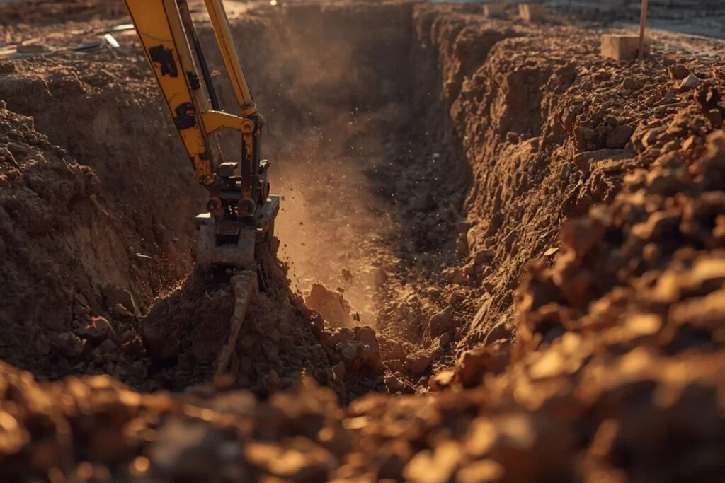 Excavation equipment preparing a Gold Coast retaining wall site