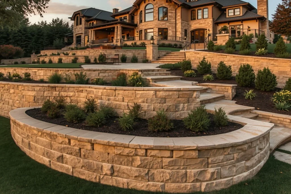 Sandstone retaining wall on a coastal property